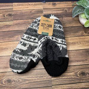 NWT Northeast Outfitters Men's Cozy Cabin Slippers Size Large (Black Grey Moose)